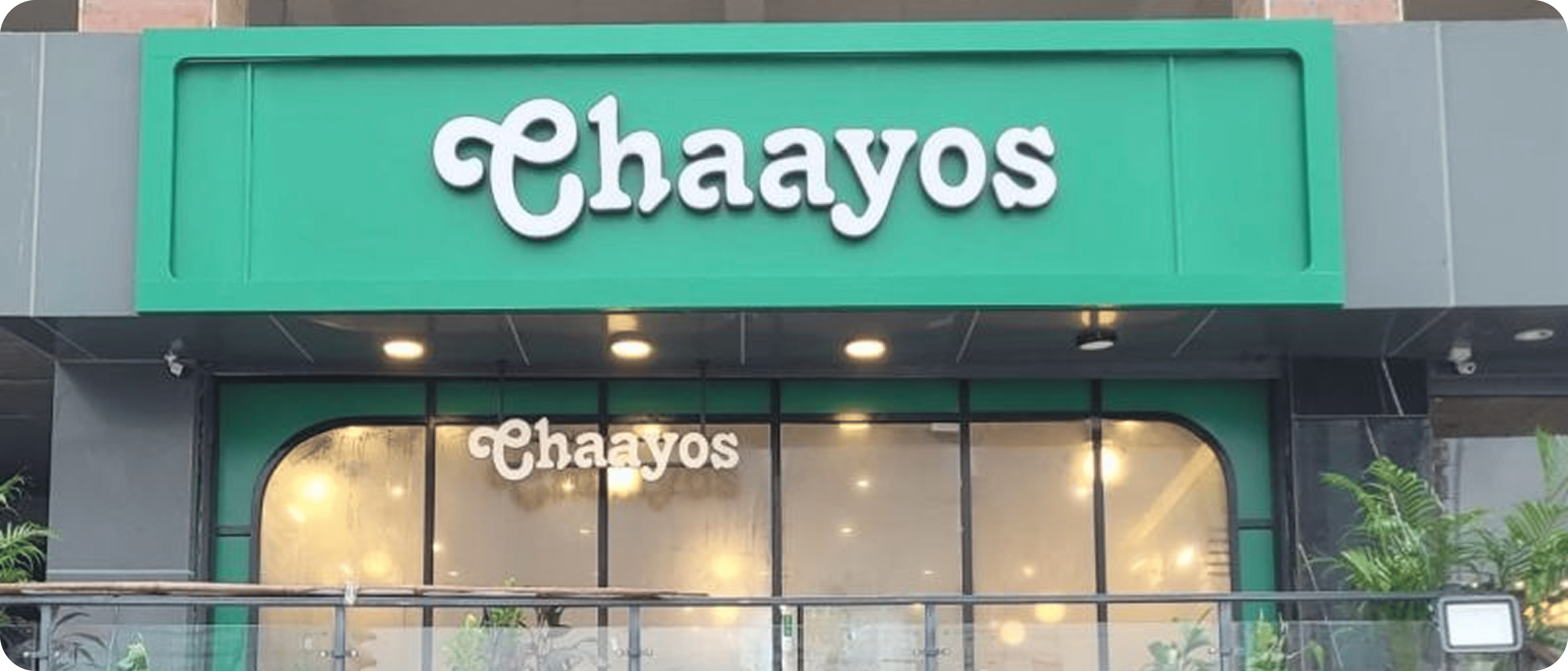 Chaayos café storefront with teal signage
